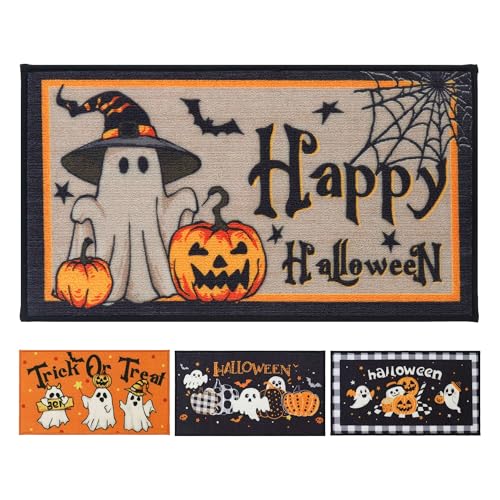COSY HOMEER Halloween Deko Fußmatte Innen 43 x 76 cm, Kürbis Kürbis Schmutzfangmatte Waschbar, Eingangsteppich Sauberlaufmatte Hundeteppich Maschinenwaschbar, Spinnennetz von COSY HOMEER