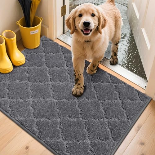 COSY HOMEER Fussmatte Innen 60 x 90 cm, Schmutzfangmatte Waschbar 1,5 cm Dicke, Eingangsteppich Sauberlaufmatte Hundeteppich Maschinenwaschbar für Flur, Küche, Hintertür, Dunkelgrau von COSY HOMEER