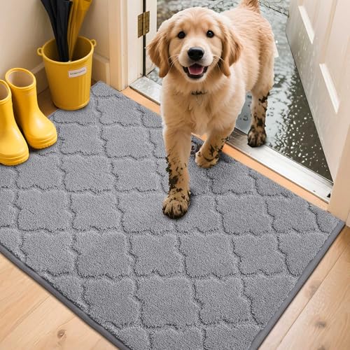 COSY HOMEER Fussmatte Innen 60 x 90 cm, Schmutzfangmatte Waschbar 1,5 cm Dicke, Eingangsteppich Sauberlaufmatte Hundeteppich Maschinenwaschbar für Flur, Küche, Hintertür, Grau von COSY HOMEER