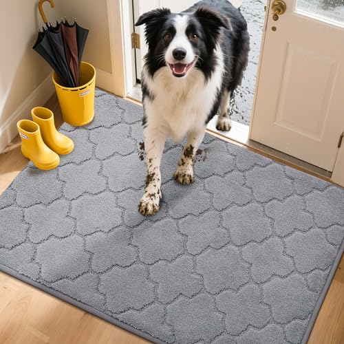 COSY HOMEER Fussmatte Innen 80 x 120 cm, Schmutzfangmatte Waschbar 1,5 cm Dicke, Eingangsteppich Sauberlaufmatte Hundeteppich Maschinenwaschbar für Flur, Küche, Hintertür, Grau von COSY HOMEER