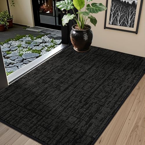 COSY HOMEER Fussmatte innen, Schmutzfangmatte Waschbar, Strukturierte Fußmatte 80 x 120 cm, Eingangsteppich Sauberlaufmatte Hundeteppich Maschinenwaschbar, Schwarz von COSY HOMEER
