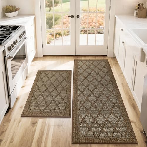 COSY HOMEER Küchenmatten, Küchenteppich, rutschfest, waschbar, saugfähig, Läufer für Küchenboden, 100 % Polypropylen, Küchenspüle, 61 x 91,4 cm + 61 x 152,4 cm (braun), 2 Stück von COSY HOMEER