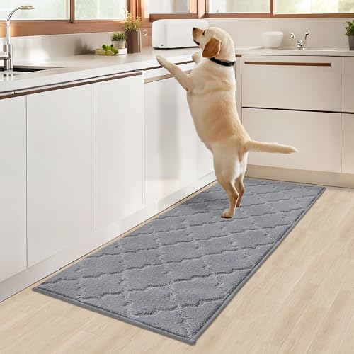 COSY HOMEER Küchenteppich, 50 x 150 cm Küchenläufer rutschfest, Teppich Küche Waschbar, Teppichläufer Flur, Teppich Läufer für Küche, Flur, Wohnraum, Grau von COSY HOMEER