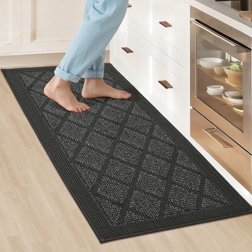 COSY HOMEER Küchenteppich, rutschfest, waschbar, 50,8 x 121,9 cm, saugfähige Küchenmatten für Boden, Läufer, Teppiche für Küchenböden, 100 % Polypropylen, Küchenspüle, Dunkelgrau von COSY HOMEER