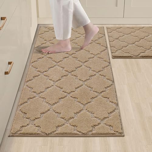 COSY HOMEER Küchenteppich 2 Stück, Teppich Küche Waschbar rutschfest, Küchenläufer, Teppichläufer Flur, Teppich Läufer für Küche, Flur, Wohnraum (50 x 75 cm + 50 x 120 cm, Beige) von COSY HOMEER