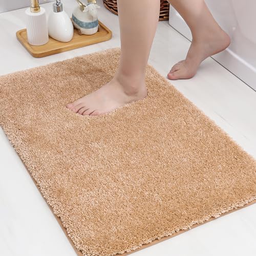 COSY HOMEER Mikrofaser Badematte 40 x 60cm, Superweich und Saugfähig Badteppich rutschfeste, Badvorleger Maschinenwaschbar für Dusche, Badewanne und Schlafzimmer, 100% Polyester, Beige von COSY HOMEER