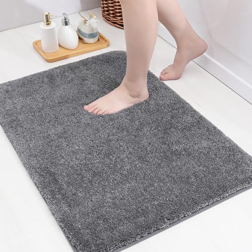 COSY HOMEER Mikrofaser Badematte 60 x 90cm, Superweich und Saugfähig Badteppich rutschfeste, Badvorleger Maschinenwaschbar für Dusche, Badewanne und Schlafzimmer, 100% Polyester, Dunkelgrau von COSY HOMEER