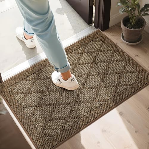 COSY HOMEER Rutschfeste Fußmatte, 61 x 91,4 cm, Eingangsteppich, niedriges Profil, saugfähig, Schmutzfangmatte für den Vordereingang, waschbare Polypropylen-Eingangsmatte (braun) von COSY HOMEER