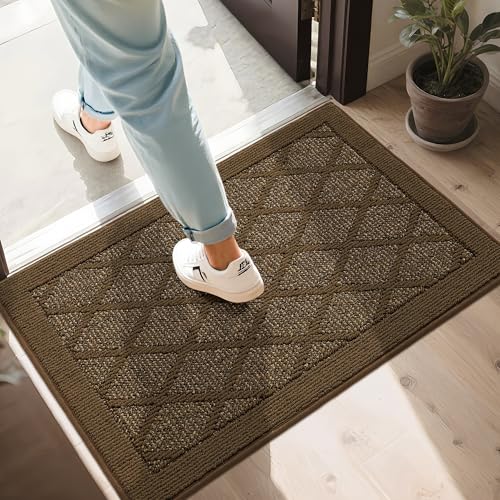 COSY HOMEER Rutschfeste Fußmatte, 61 x 91,4 cm, Eingangsteppich, niedriges Profil, saugfähig, Schmutzfangmatte für den Vordereingang, waschbare Polypropylen-Eingangsmatte (dunkelbraun) von COSY HOMEER