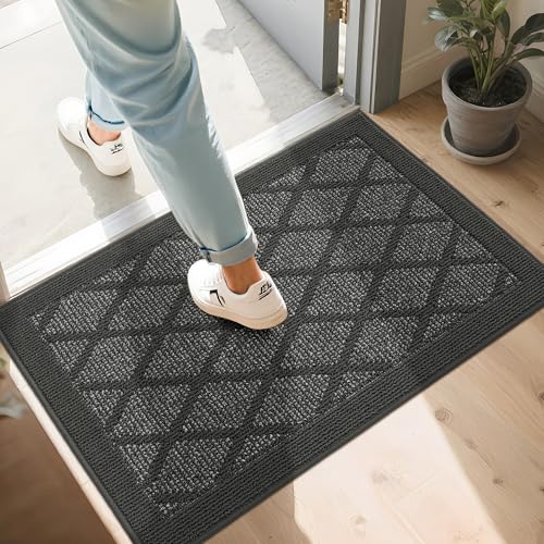 COSY HOMEER Rutschfeste Fußmatte, 61 x 91,4 cm, Eingangsteppich, niedriges Profil, saugfähig, Schmutzfangmatte für den Vordereingang, waschbare Polypropylen-Eingangsmatte (dunkelgrau) von COSY HOMEER