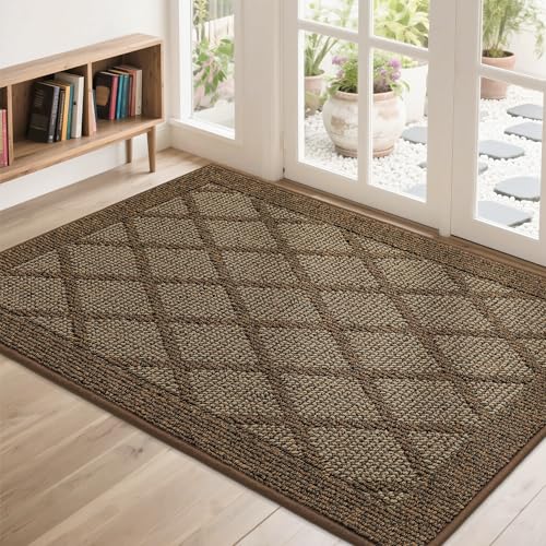 COSY HOMEER Rutschfeste Fußmatte, 81,3 x 121,9 cm, Eingangsteppich, niedriges Profil, saugfähig, Schmutzfangmatte für den Vordereingang, waschbare Polypropylen-Eingangsmatte (braun) von COSY HOMEER