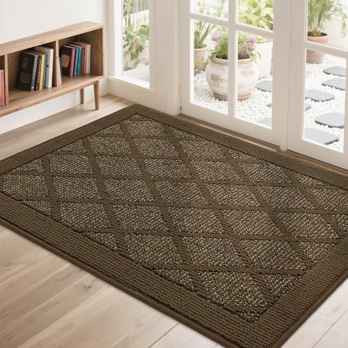 COSY HOMEER Rutschfeste Fußmatte, 81,3 x 121,9 cm, Eingangsteppich, niedriges Profil, saugfähig, Schmutzfangmatte für den Vordereingang, waschbare Polypropylen-Eingangsmatte (dunkelbraun) von COSY HOMEER
