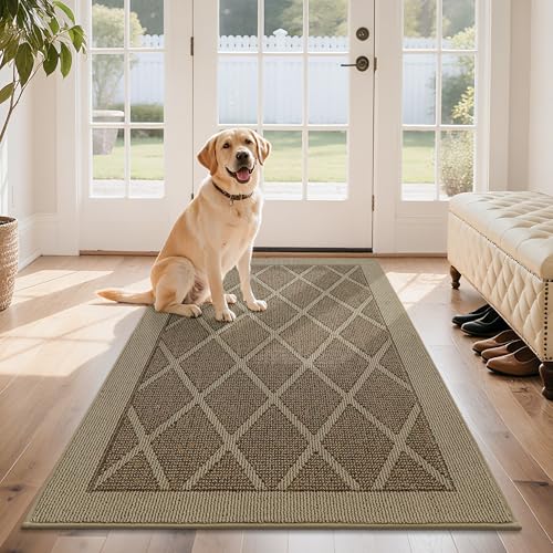 COSY HOMEER Rutschfeste Fußmatte, 91,4 x 152,4 cm, Eingangsteppich, niedriges Profil, saugfähig, Schmutzfangmatte für den Vordereingang, waschbare Polypropylen-Eingangsmatte (Beige) von COSY HOMEER