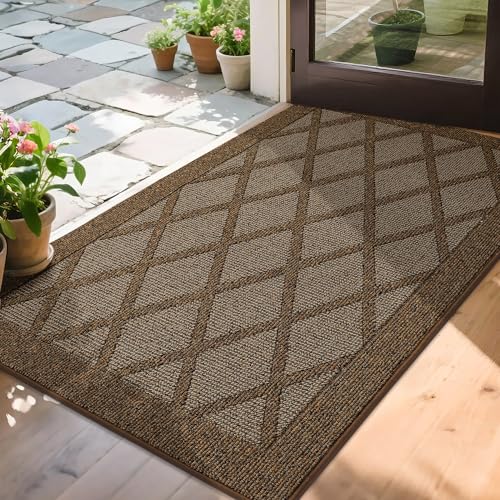COSY HOMEER Rutschfeste Fußmatte, 91,4 x 152,4 cm, Eingangsteppich, niedriges Profil, saugfähig, Schmutzfangmatte für den Vordereingang, waschbare Polypropylen-Eingangsmatte (braun) von COSY HOMEER
