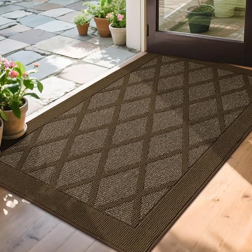 COSY HOMEER Rutschfeste Fußmatte, 91,4 x 152,4 cm, Eingangsteppich, niedriges Profil, saugfähig, Schmutzfangmatte für den Vordereingang, waschbare Polypropylen-Eingangsmatte (dunkelbraun) von COSY HOMEER