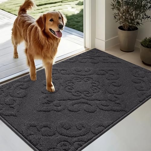 COSY HOMEER Schmutzfangmatte 60 x 90 cm, Fußmatte Waschbar, rutschfest Teppich Eingangsbereich innen, Teppich für Eingang, Haustür, Dunkelgrau von COSY HOMEER