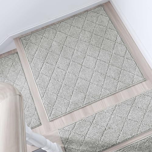 COSY HOMEER 1 Stück Treppenstufen Matten Eckig, 76 x 76cm Anti Rutsch Stufenmatten Selbstklebend, Maschinenwaschbar, 100% Polyester, TPE-Rücken, Ideal für Kinder, Senioren und Haustiere, Grau von COSY HOMEER