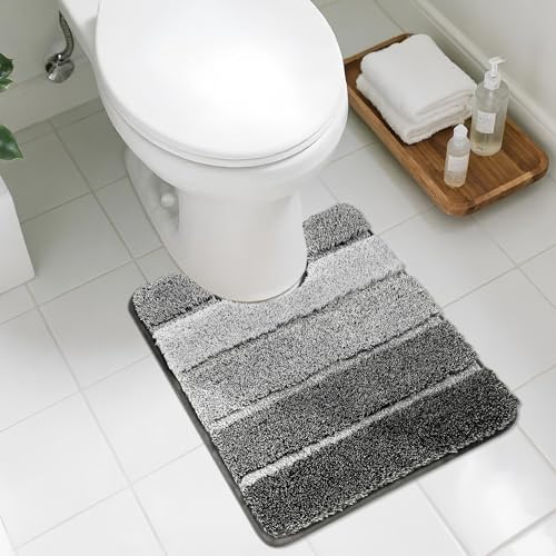 COSY HOMEER WC-Vorleger, U-förmig, 61 x 50,8 cm, ultraweiche, saugfähige Badematte mit rutschfester TPR-Unterseite, maschinenwaschbar, zotteliger Teppich für Toilette, Dunkelgrau von COSY HOMEER