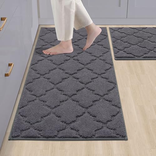COSY HOMEER Weiche Küchenteppiche [2 Stück] für die Vorderseite der Spüle, super saugfähige Küchen-Bodenmatten und -matten 50.8x76.2 cm/50.8x121.9 cm, rutschfeste Küchenmatte, Polyester, Dunkelgrau von COSY HOMEER