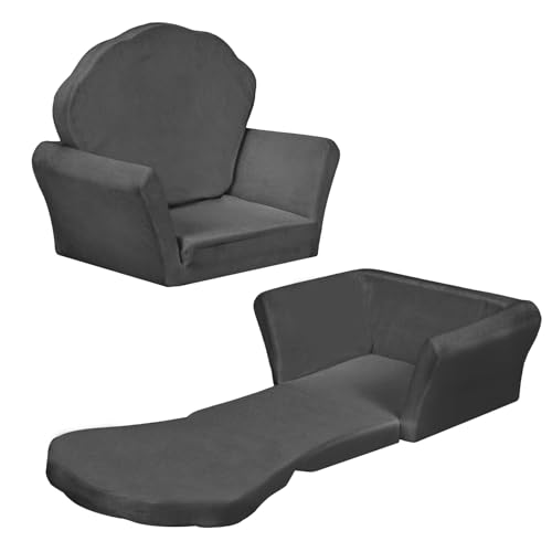 COSYLAND 2 in 1 Kindersessel ab 18 Monaten - Spielsofa für Kinder - Kindersofa Ausklappbar - Mini Couch - Kuschelecke Kinderzimmer (Dunkelgrau) von COSYLAND