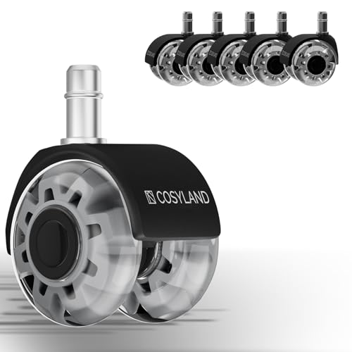COSYLAND Bürostuhl Rollen 11mm x 22 mm - 5er Set Rollen für Bürostühle - Super Leise und Weiche für Hartböden, Parkett, Teppich, Laminat, Keine Bodenschutzmatte Nötig, Grau Doppelräder COSYLAND Bürostuhl Rollen 11mm x 22 mm - 5er Set Rollen für Bürostühle - Super Leise und Weiche für Hartböden, Parkett, Teppich, Laminat, Keine Bodenschutzmatte Nötig, Grau Doppelräder von COSYLAND