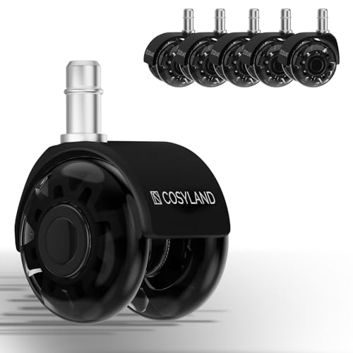 COSYLAND Bürostuhl Rollen 11mm x 22 mm - 5er Set Rollen für Bürostühle - Super Leise und Weiche für Hartböden, Parkett, Teppich, Laminat, Keine Bodenschutzmatte Nötig, Schwarz Doppelräder COSYLAND Bürostuhl Rollen 11mm x 22 mm - 5er Set Rollen für Bürostühle - Super Leise und Weiche für Hartböden, Parkett, Teppich, Laminat, Keine Bodenschutzmatte Nötig, Schwarz Doppelräder von COSYLAND