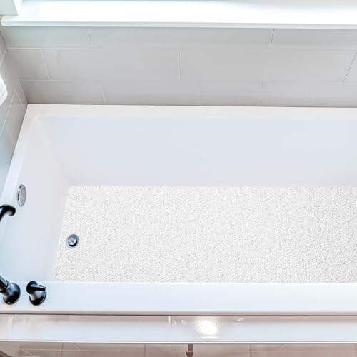 COSYLAND Duschmatte rutschfest 40x100cm - Duscheinlage rutschfest mit Ablauf - Weiche PVC-Luffa Antirutschmatte Badewanne - Schnell Trocknende Badematten - (Weiß) von COSYLAND