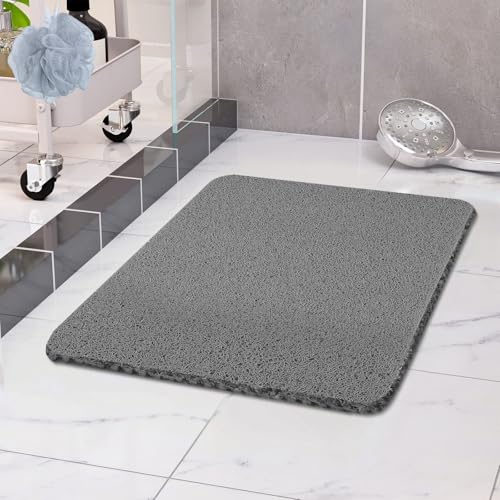 COSYLAND Duschmatte rutschfest 40 × 60cm - Duscheinlage rutschfest mit Ablauf - Weiche PVC-Luffa Antirutschmatte Badewanne - Schnell Trocknende Badematten - Grau von COSYLAND