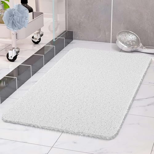 COSYLAND Duschmatte rutschfest 40 × 80cm - Duscheinlage rutschfest mit Ablauf - Weiche PVC-Luffa Antirutschmatte Badewanne - Schnell Trocknende Badematten - Weiß von COSYLAND