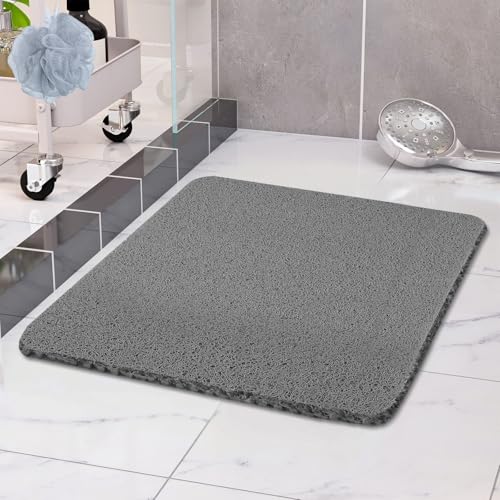 COSYLAND Duschmatte rutschfest 60 × 60cm - Duscheinlage rutschfest mit Ablauf - Weiche PVC-Luffa Antirutschmatte Badewanne - Schnell Trocknende Badematten - Grau von COSYLAND