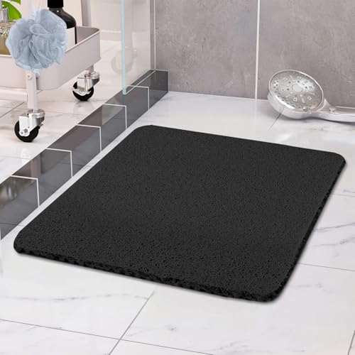 COSYLAND Duschmatte rutschfest 60 × 60cm - Duscheinlage rutschfest mit Ablauf - Weiche PVC-Luffa Antirutschmatte Badewanne - Schnell Trocknende Badematten - Schwarz von COSYLAND