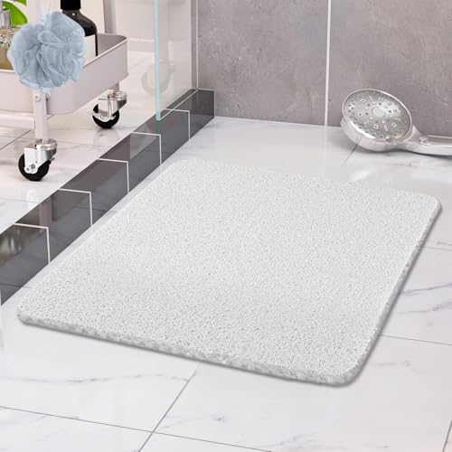 COSYLAND Duschmatte rutschfest 60 × 60cm - Duscheinlage rutschfest mit Ablauf - Weiche PVC-Luffa Antirutschmatte Badewanne - Schnell Trocknende Badematten - Weiß von COSYLAND