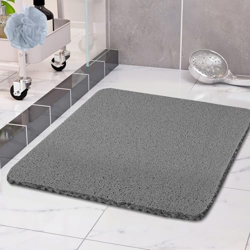 COSYLAND Duschmatte rutschfest 80 × 80cm - Duscheinlage rutschfest mit Ablauf - Weiche PVC-Luffa Antirutschmatte Badewanne - Schnell Trocknende Badematten - Grau von COSYLAND