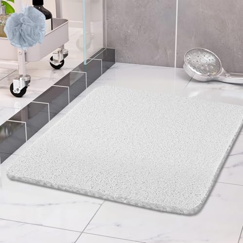 COSYLAND Duschmatte rutschfest 80 × 80cm - Duscheinlage rutschfest mit Ablauf - Weiche PVC-Luffa Antirutschmatte Badewanne - Schnell Trocknende Badematten - Weiß von COSYLAND