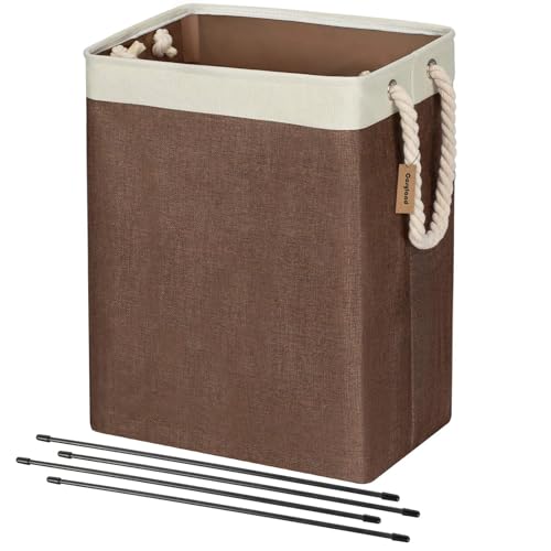 COSYLAND Großen Wäschekorb, Faltbare Wäschesammler mit Seil Griffe Aufbewahrungsbehälter geeignet für Schlafzimmer Waschküche Bad 53 x 27 x 39 cm Beige + Braun von COSYLAND