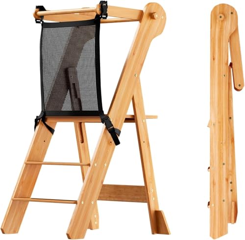 COSYLAND Kinder Lernturm klappbar - Faltbarer Holz Learning Tower - 2-Fach höhenverstellbar Küchenhelfer für Kinder von 18 Monaten bis 6 Jahren für Badezimmer, Kinderzimmer und Küche - Holzfarbe COSYLAND Kinder Lernturm klappbar - Faltbarer Holz Learning Tower - 2-Fach höhenverstellbar Küchenhelfer für Kinder von 18 Monaten bis 6 Jahren für Badezimmer, Kinderzimmer und Küche - Holzfarbe von COSYLAND