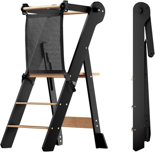 COSYLAND Kinder Lernturm klappbar - Faltbarer Holz Learning Tower - 2-Fach höhenverstellbar Küchenhelfer für Kinder von 18 Monaten bis 6 Jahren für Badezimmer,Kinderzimmer,Küche -Schwarz Und Holzfarbe COSYLAND Kinder Lernturm klappbar - Faltbarer Holz Learning Tower - 2-Fach höhenverstellbar Küchenhelfer für Kinder von 18 Monaten bis 6 Jahren für Badezimmer,Kinderzimmer,Küche -Schwarz Und Holzfarbe von COSYLAND