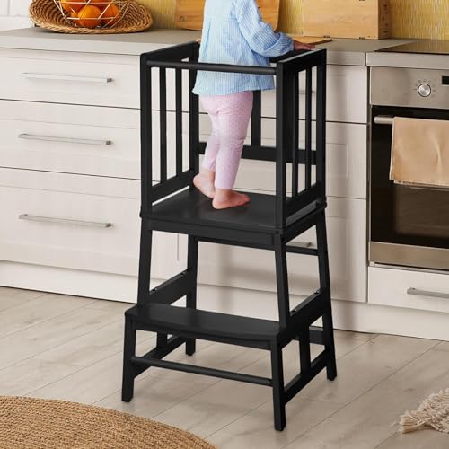 COSYLAND Lernturm ab 1 Jahr - Lernturm für Kinder - Stylisch Lernturm ab 2 Jahre - Lernturm Montessori - Montessori Lernturm - Schwarz von COSYLAND