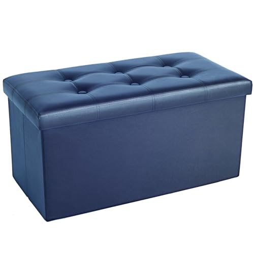 COSYLAND Sitzbank mit Stauraum - Aufbewahrungstruhe - Sitzhocker Faltbar - Sitzbank Schlafzimmer - Belastbar bis 300 kg 76 x 38 x 38 cm (Blau) Kunstleder - Truhe mit Stauraum von COSYLAND