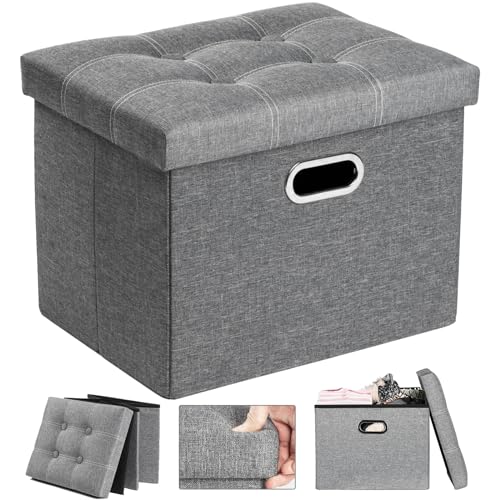 COSYLAND Sitzbank mit Stauraum – Faltbare Sitzbank für Flur, Wohnzimmer & Schlafzimmer, Stabile Sitztruhe mit Stauraum, Belastbar bis 130 kg, 43 x 33 x 33 cm（Hellgrau） von COSYLAND