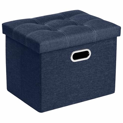 COSYLAND Sitzbank mit Stauraum – Faltbare Sitzbank für Flur, Wohnzimmer & Schlafzimmer, Stabile Sitztruhe mit Stauraum, Belastbar bis 200 kg, 43 x 33 x 33 cm（ Dunkelblau） von COSYLAND