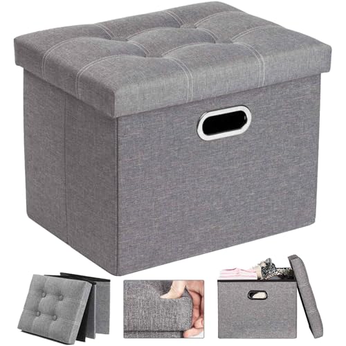 COSYLAND Sitzbank mit Stauraum – Faltbare Sitzbank für Flur, Wohnzimmer & Schlafzimmer, stabile Sitztruhe mit Stauraum, belastbar bis 200 kg, 43 x 33 x 33 cm（Neutrales Hellgrau） von COSYLAND