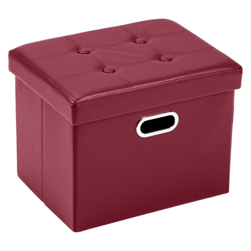 COSYLAND Sitzhocker mit Stauraum, Faltbare Sitzbank, Sitztruhe aus Kunstleder, gepolstert Sitzwürfel Fußhocker Aufbewahrungsbox mit Deckel, für Wohnzimmer Schlafzimmer, 43 * 33 * 33 cm (Burgunder) von COSYLAND