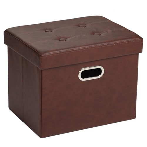 COSYLAND Sitzhocker mit Stauraum, Faltbare Sitzbank, Sitztruhe aus Kunstleder, gepolstert Sitzwürfel Fußhocker Aufbewahrungsbox mit Deckel, für Wohnzimmer Schlafzimmer, 43 * 33 * 33 cm (Rotbraun) von COSYLAND
