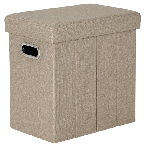 COSYLAND Sitzhocker mit Stauraum - 42 x 27 x 42cm Hocker mit Stauraum - Kleine Klappbare Sitzbank - Fußbank & Aufbewahrungsbox bis 200 kg - für Wohnzimmer, Khaki von COSYLAND