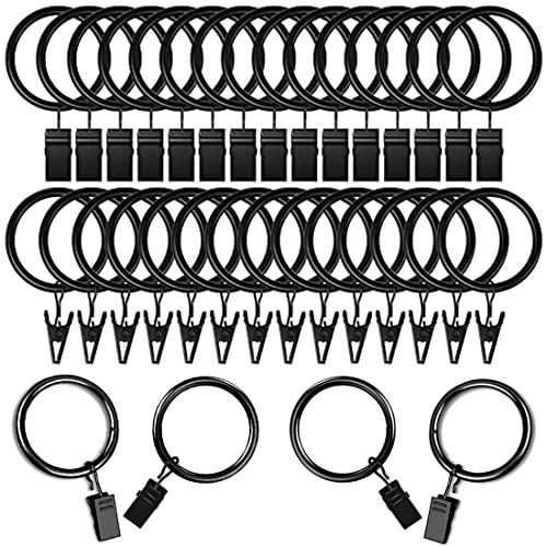 COSYLIFE 50 Stück Gardinenringe mit Clips, Vorhangringe mit Clips, Vorhangringe mit Clips für Vorhänge und Gardinenstangen, 38mm Innendurchmesser (Schwarz) von COSYLIFE