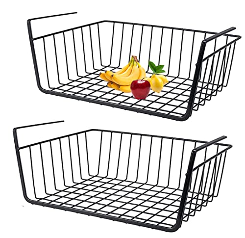 COSYLIFE Unterregal Aufbewahrungskorb, 2 Stück Hängekorb Metall Hängekorb Regal Unter Schrank Hängekorb Metall Korb-Organizer Regaleinhängekorb, Schwarz von COSYLIFE