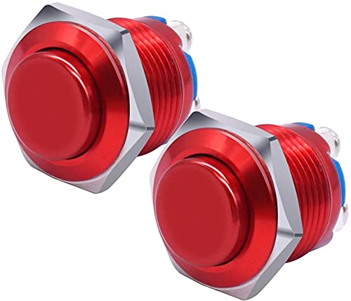 2 Stücke 16mm 5/8 "Runde Rote Metall Momentary Push Button Switch 1NO SPST 3A/12-250V for Industrielle Auto Schalter(Rosso) von COSZWQDP