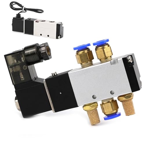 4V110-06 1/8 Luftmagnetventil PNEUMAT VALV 5-Wege-Anschluss 2-Position Gas Pneumatische Elektromagnetventile DC12V 24V 110V 220V(Wire w 10mm Fittings,Schwarz) von COSZWQDP