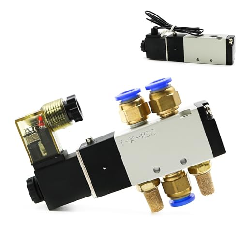 4V110-06 1/8 Zoll Pneumatisches Magnetventil 5-Wege-Anschluss 2-Position Gas-Luft-Elektromagnetventile DC12V 24V 110 V220V Spulenspannung(Led W 10mm Fittings,DC 12V) von COSZWQDP